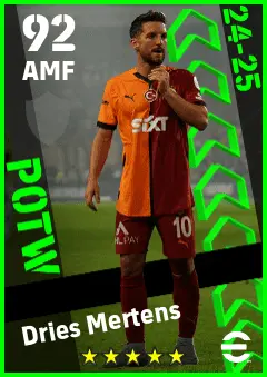 Dries Mertens eFootball 2026 player card — 92 OVR AMF
