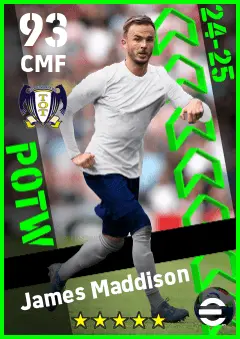 James Maddison eFootball 2026 player card — 93 OVR CMF
