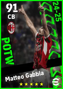 Matteo Gabbia eFootball 2026 player card — 91 OVR CB