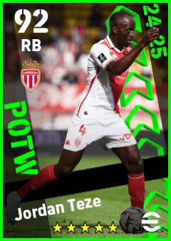 Jordan Teze eFootball 2026 player card — 92 OVR RB