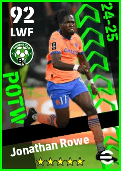 Jonathan Rowe eFootball 2026 player card — 92 OVR LWF