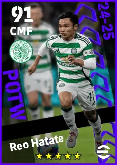 Reo Hatate eFootball 2026 player card — 91 OVR CMF