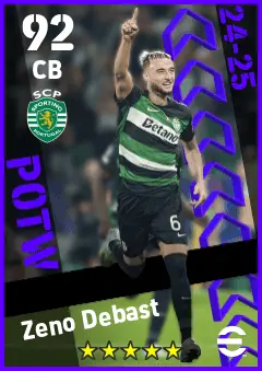Zeno Debast eFootball 2026 player card — 92 OVR CB