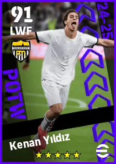 Kenan Yildiz eFootball 2026 player card — 91 OVR LWF