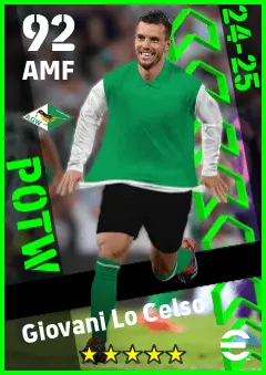 Giovani Lo Celso eFootball 2026 player card — 92 OVR AMF
