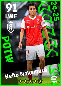 Keito Nakamura eFootball 2026 player card — 91 OVR LWF