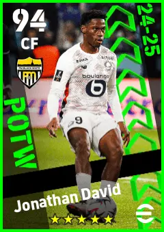 Jonathan David eFootball 2026 player card — 94 OVR CF