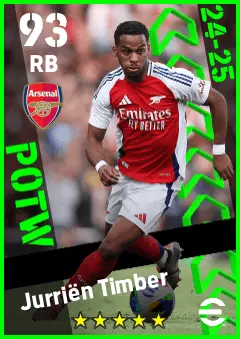 Jurrien Timber eFootball 2026 player card — 93 OVR RB