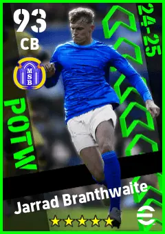 Jarrad Branthwaite eFootball 2026 player card — 93 OVR CB