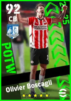 Olivier Boscagli eFootball 2026 player card — 92 OVR CB