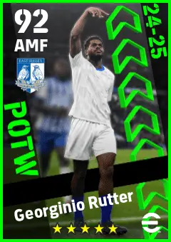 Georginio Rutter eFootball 2026 player card — 92 OVR AMF