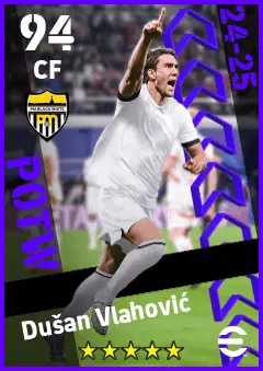 Dusan Vlahovic eFootball 2026 player card — 94 OVR CF