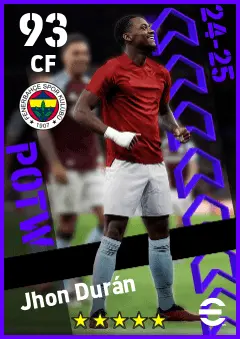 Jhon Duran eFootball 2026 player card — 93 OVR CF