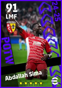 Abdallah Sima eFootball 2026 player card — 91 OVR LMF