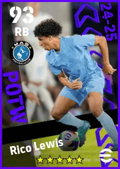 Rico Lewis eFootball 2026 player card — 93 OVR RB