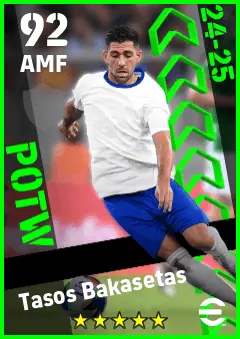 Tasos Bakasetas eFootball 2026 player card — 92 OVR AMF