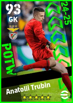 Anatolii Trubin eFootball 2026 player card — 93 OVR GK
