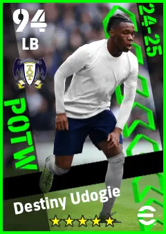 Destiny Udogie eFootball 2026 player card — 94 OVR LB