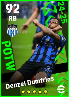 Denzel Dumfries eFootball 2026 player card — 92 OVR RB
