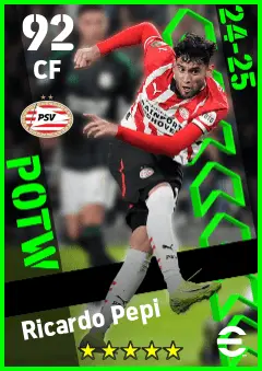 Ricardo Pepi eFootball 2026 player card — 92 OVR CF