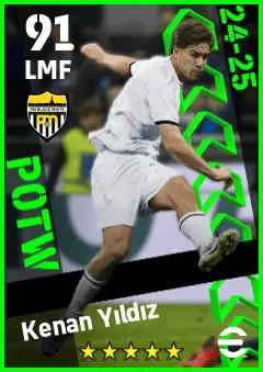 Kenan Yildiz eFootball 2026 player card — 91 OVR LMF