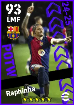Raphinha eFootball 2026 player card — 93 OVR LMF