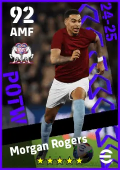 Morgan Rogers eFootball 2026 player card — 92 OVR AMF