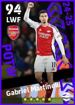 Gabriel Martinelli eFootball 2026 player card — 94 OVR LWF