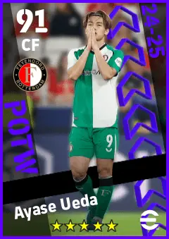 Ayase Ueda eFootball 2026 player card — 91 OVR CF