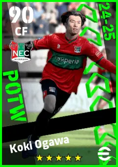 Koki Ogawa eFootball 2026 player card — 90 OVR CF