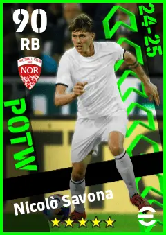 Nicolo Savona eFootball 2026 player card — 90 OVR RB