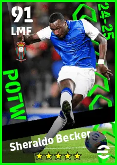 Sheraldo Becker eFootball 2026 player card — 91 OVR LMF