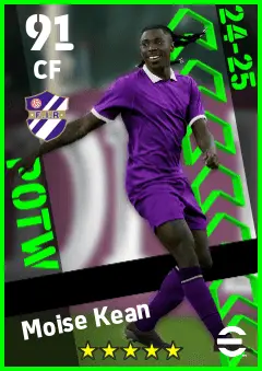 Moise Kean eFootball 2026 player card — 91 OVR CF
