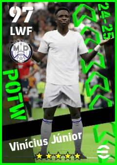 Vinicius Junior eFootball 2026 player card — 97 OVR LWF