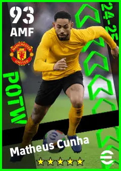 Matheus Cunha eFootball 2026 player card — 93 OVR AMF