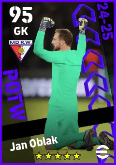 Jan Oblak eFootball 2026 player card — 95 OVR GK