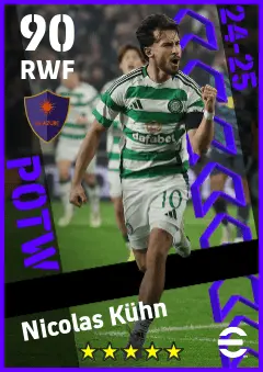 Nicolas Kuhn eFootball 2026 player card — 90 OVR RWF