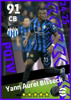 Yann Aurel Bisseck eFootball 2026 player card — 91 OVR CB