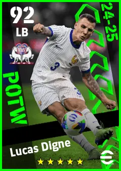 Lucas Digne eFootball 2026 player card — 92 OVR LB