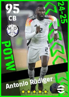 Antonio Rudiger eFootball 2026 player card — 95 OVR CB