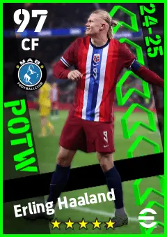 Erling Haaland eFootball 2026 player card — 97 OVR CF