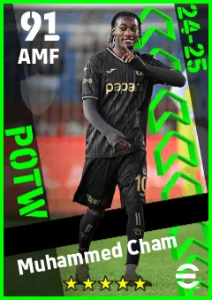 Muhammed Cham eFootball 2026 player card — 91 OVR AMF