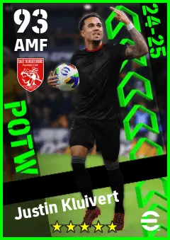 Justin Kluivert eFootball 2026 player card — 93 OVR AMF