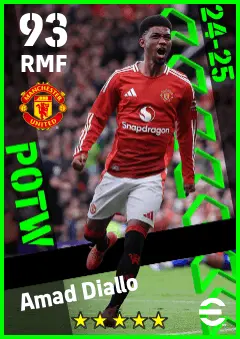 Amad Diallo eFootball 2026 player card — 93 OVR RMF