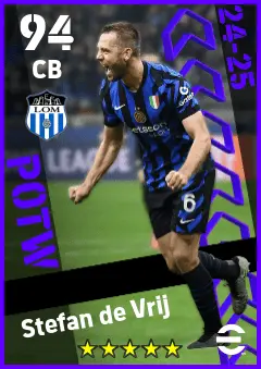 Stefan de Vrij eFootball 2026 player card — 94 OVR CB