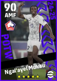 Ngal ayel Mukau eFootball 2026 player card — 90 OVR AMF