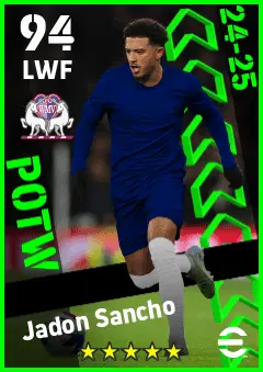 Jadon Sancho eFootball 2026 player card — 94 OVR LWF