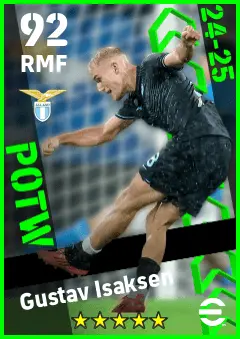 Gustav Isaksen eFootball 2026 player card — 92 OVR RMF
