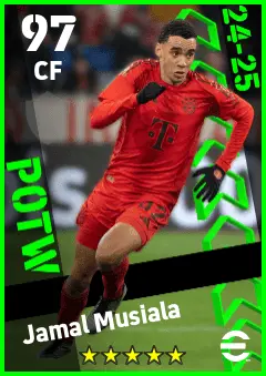 Jamal Musiala eFootball 2026 player card — 97 OVR CF