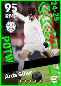 Arda Guler eFootball 2026 player card — 95 OVR RMF